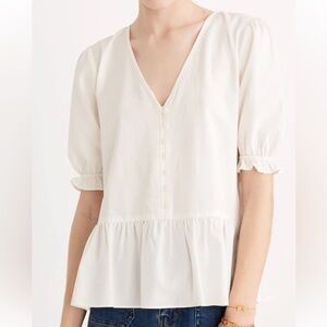 Madewell Courtyard Ruffle Hem Top White Button-Down Blouse XS